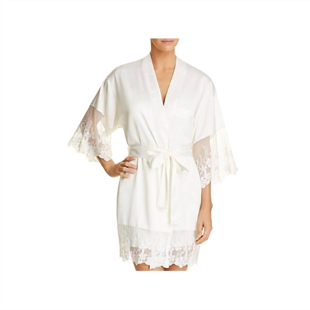 NEW FLORA NIKROOZ farrah charmeuse wrap robe in ivory